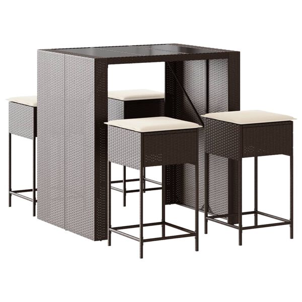 vidaXL 5d&iacute;ln&yacute; zahradn&iacute; barov&yacute; set s podu&scaron;kami hněd&yacute; polyratan