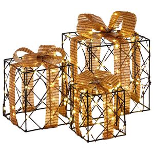 vidaXL Osvětlen&aacute; v&aacute;nočn&iacute; d&aacute;rkov&aacute; krabice 3 ks 150 LED Tepl&aacute; b&iacute;l&aacute;