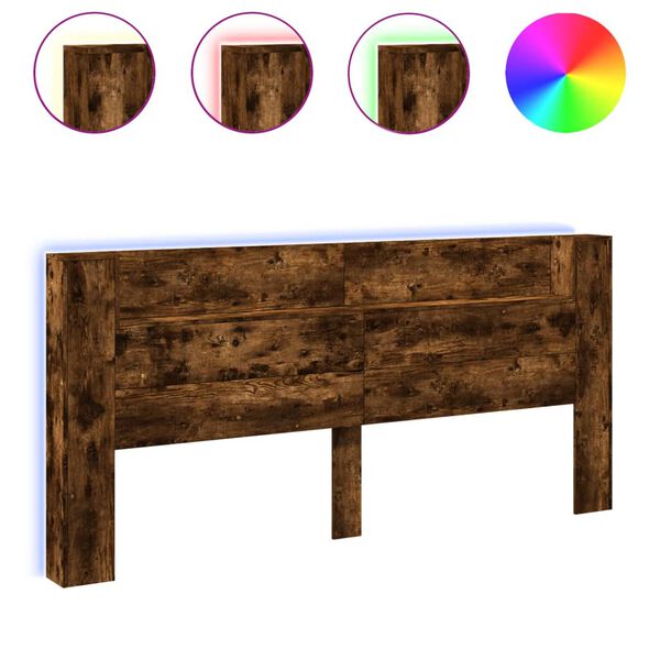 vidaXL Čelo postele &uacute;ložn&yacute; prostor a LED kouřov&yacute; dub 220x16,5x103,5 cm