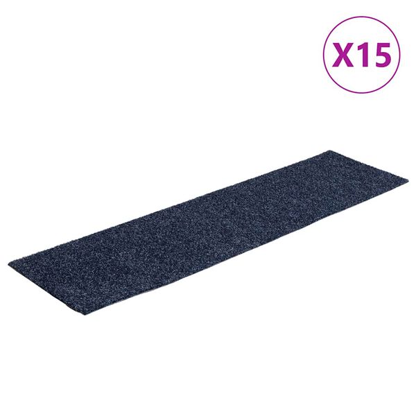 vidaXL Schodové rohože samolepicí 15 ks 76 x 20 cm šedomodré obdélníkové