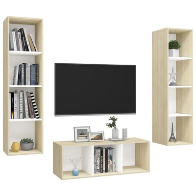 vidaXL 3dílný set TV skříněk bílý a dub sonoma kompozitní dřevo