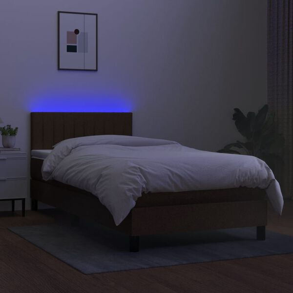 vidaXL Box spring postel s matrac&iacute; a LED tmavě hněd&aacute; 90x200 cm textil