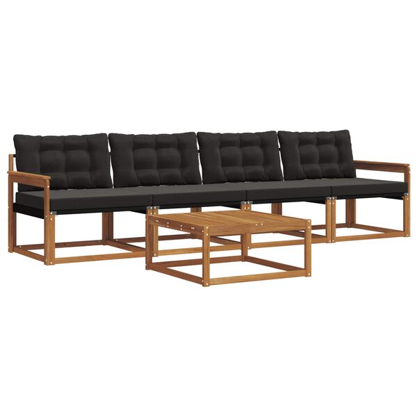 vidaXL Venkovn&iacute; pohovkov&aacute; souprava s pol&scaron;t&aacute;řem 5 pcs Přirozen&aacute; a čern&aacute;