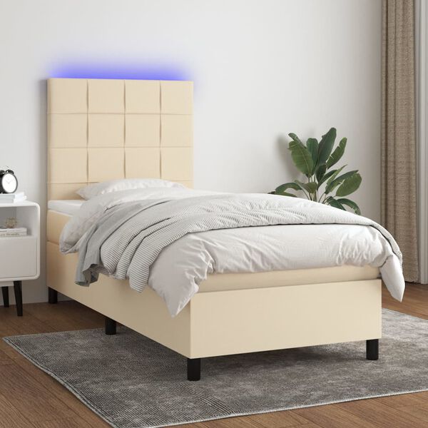 vidaXL Box spring postel s matrac&iacute; a LED kr&eacute;mov&aacute; 90x190 cm textil