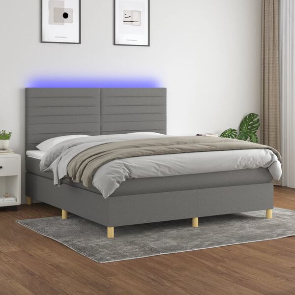 vidaXL Box spring postel s matrac&iacute; a LED tmavě &scaron;ed&aacute; 160x200 cm textil