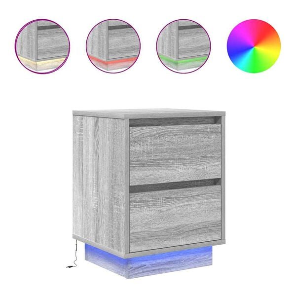 vidaXL Nočn&iacute; stolky s LED světly 2 ks Grey Sonoma 38x34x50 cm