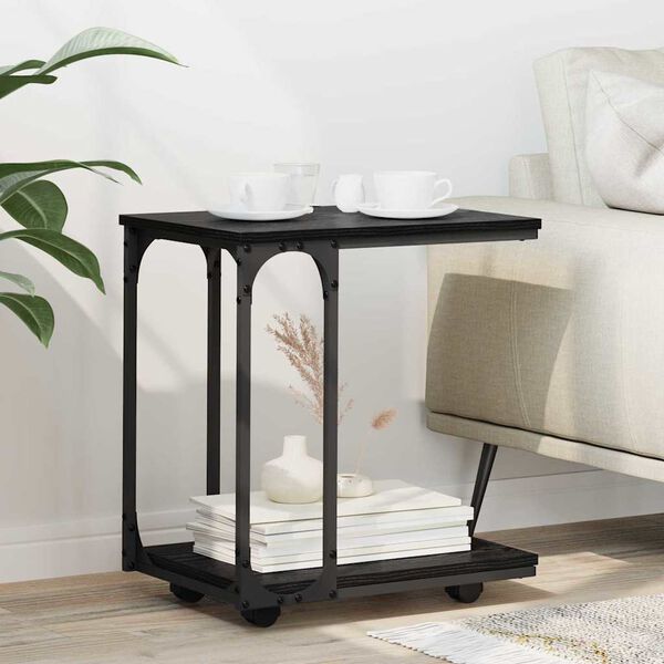 vidaXL Bočn&iacute; stůl s kolem Čern&yacute; dub 50 x 35 x 55.5 cm kompozitn&iacute; dřevo