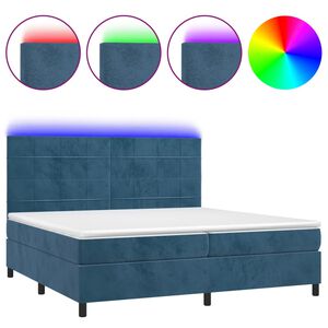 vidaXL Box spring postel s matrac&iacute; a LED tmavě modr&aacute; 200x200 cm samet
