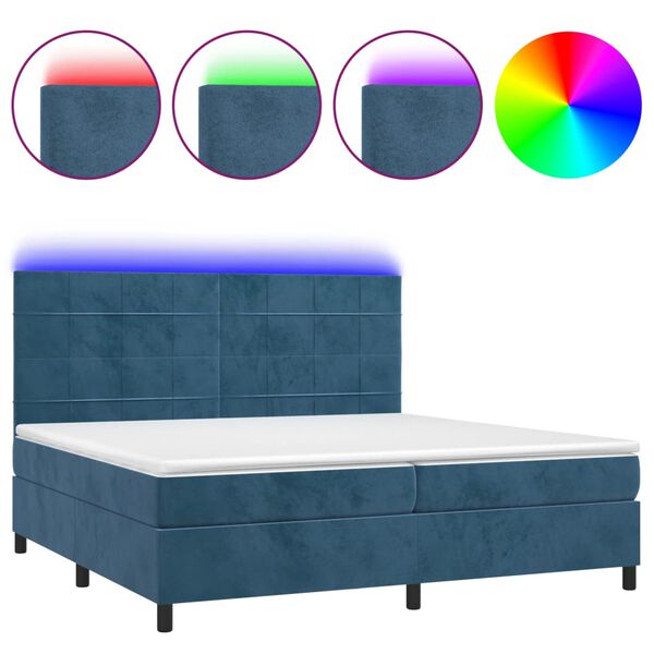 vidaXL Box spring postel s matrac&iacute; a LED tmavě modr&aacute; 200x200 cm samet