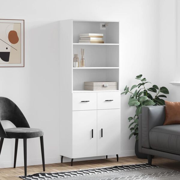 vidaXL Skř&iacute;ň highboard b&iacute;l&aacute; 69,5 x 34 x 180 cm kompozitn&iacute; dřevo