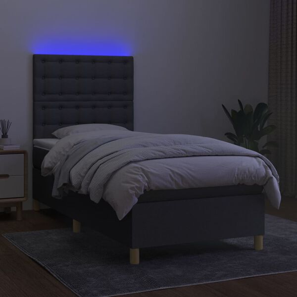 vidaXL Box spring postel s matrac&iacute; a LED tmavě &scaron;ed&aacute; 90x200 cm textil