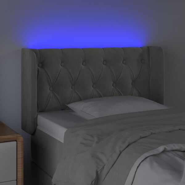 vidaXL Čelo postele s LED světle &scaron;ed&eacute; 83 x 16 x 78/88 cm samet