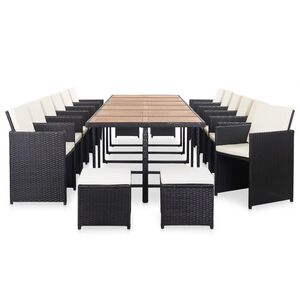vidaXL 17d&iacute;ln&yacute; zahradn&iacute; j&iacute;deln&iacute; set s podu&scaron;kami polyratan čern&yacute;