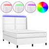 vidaXL Box spring postel s matrac&iacute; a LED b&iacute;l&aacute; 140x190 cm uměl&aacute; kůže