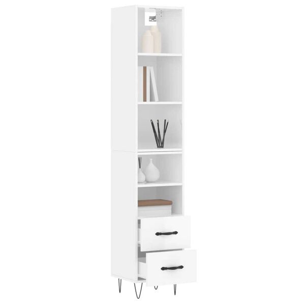vidaXL Skř&iacute;ň highboard b&iacute;l&aacute; s vysok&yacute;m leskem 34,5x34x180 cm kompozit