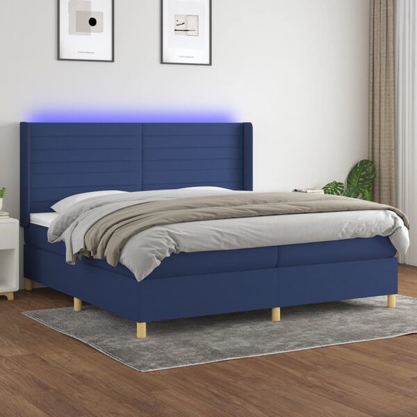 vidaXL Box spring postel s matrac&iacute; a LED modr&aacute; 200x200 cm textil