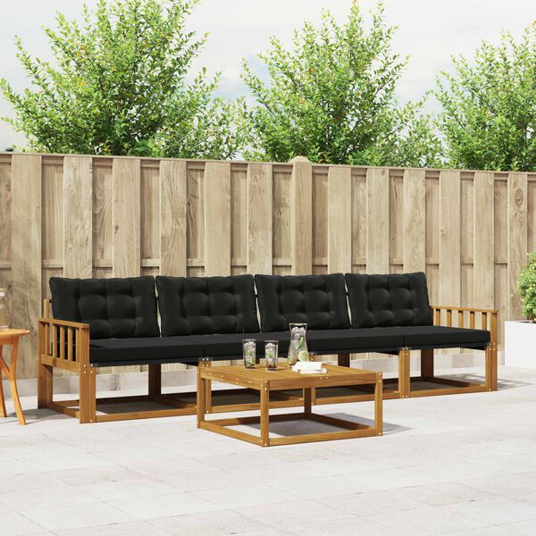 vidaXL Venkovn&iacute; pohovkov&aacute; souprava s pol&scaron;t&aacute;řem 5 pcs Přirozen&aacute; a čern&aacute;