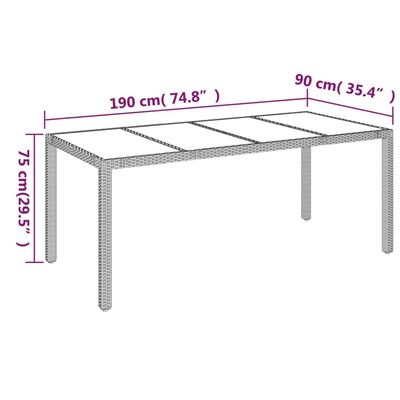 vidaXL Zahradní stůl se skleněnou deskou šedý 190x90x75 cm polyratan