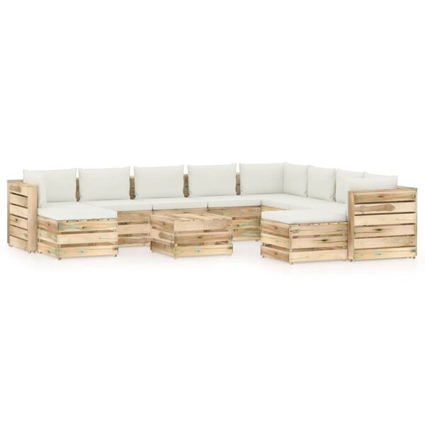 vidaXL 11d&iacute;ln&aacute; zahradn&iacute; souprava s podu&scaron;kami zeleně impregnovan&eacute; dřevo