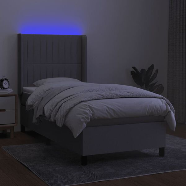 vidaXL Box spring postel s matrac&iacute; a LED světle &scaron;ed&aacute; 90x200 cm textil
