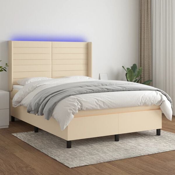 vidaXL Box spring postel s matrac&iacute; a LED kr&eacute;mov&aacute; 140x190 cm textil
