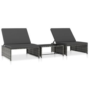 vidaXL Polohovac&iacute; zahradn&iacute; křesla 2 ks se stolkem &scaron;ed&aacute; polyratan