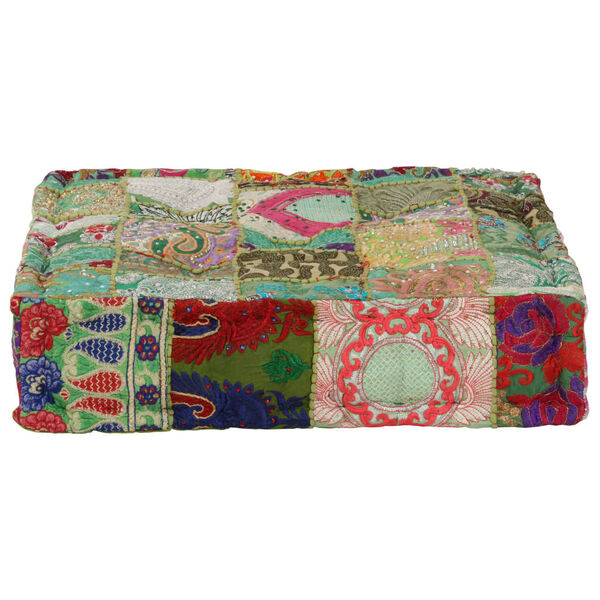 vidaXL Sedací puf patchwork čtverec ručně vyrobený 50x50x12 cm zelený