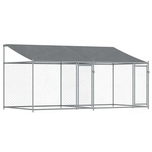 vidaXL Klec pro psy se střechou a dv&iacute;řky &scaron;ed&aacute; 4x2x2 m pozinkovan&aacute; ocel