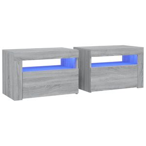 vidaXL Nočn&iacute; stolky 2 ks s LED osvětlen&iacute;m &scaron;ed&eacute; sonoma 60 x 35 x 40 cm