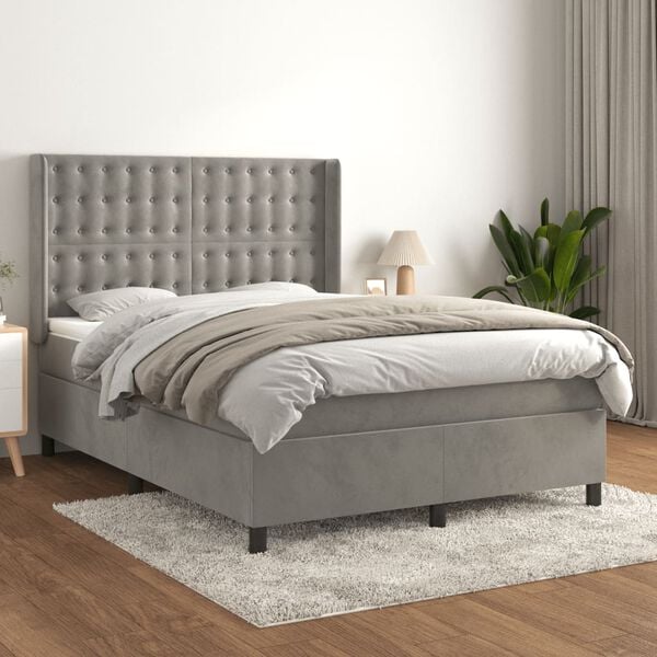 vidaXL Box spring postel s matrac&iacute; světle &scaron;ed&aacute; 140x190 cm samet