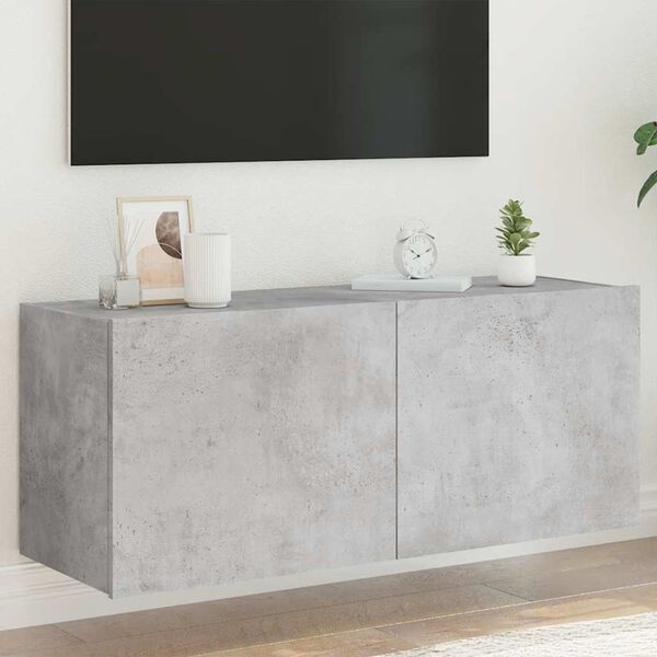 vidaXL N&aacute;stěnn&aacute; TV skř&iacute;ňka s LED osvětlen&iacute;m betonově &scaron;ed&aacute; 100x35x41 cm