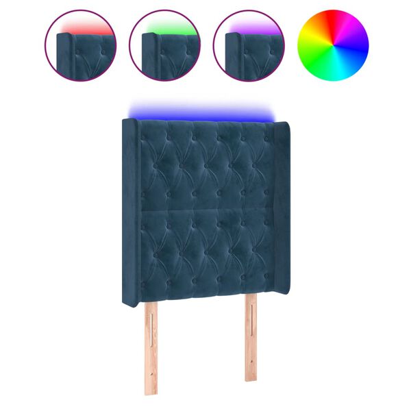 vidaXL Čelo postele s LED tmavě modr&eacute; 83 x 16 x 118/128 cm samet