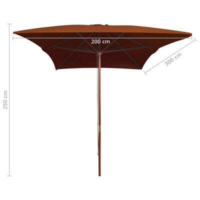 vidaXL Zahradní slunečník s dřevěnou tyčí terakotový 200 x 300 cm