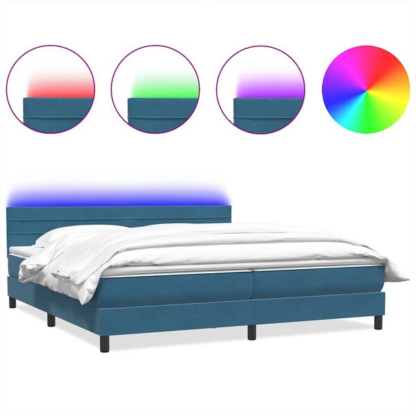 vidaXL Box spring postel s matrac&iacute; a LED tmavě modr&aacute; 180x210 cm samet