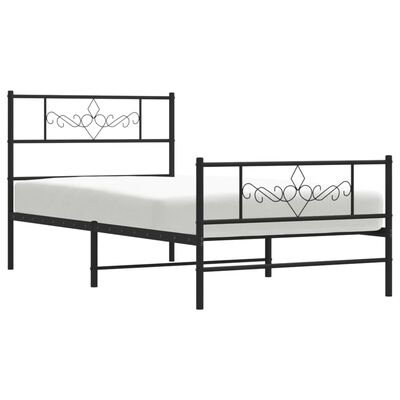 vidaXL Kovový rám postele s hlavovým a nožním čelem černý 75 x 190 cm
