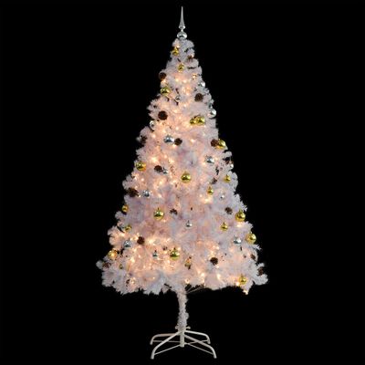 vidaXL Vánoční stromek s LED osvětlením a baňkami bílý 210 cm