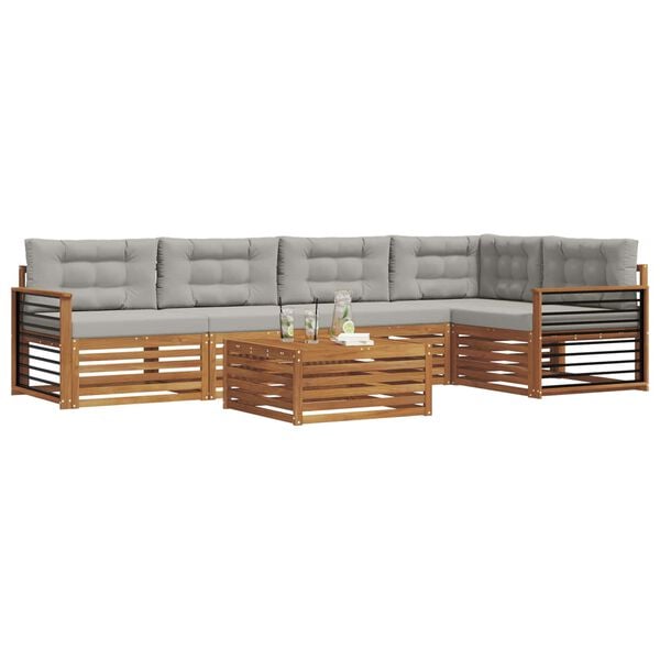 vidaXL Venkovn&iacute; pohovkov&aacute; souprava 6 pcs Př&iacute;rodn&iacute; a světle &scaron;ed&aacute;