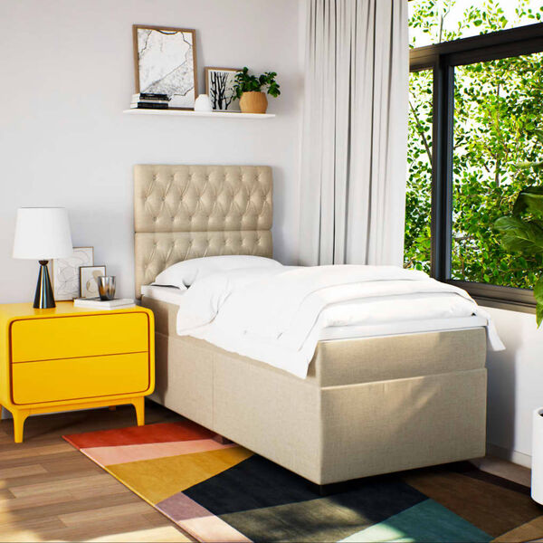 vidaXL Box spring postel s matrac&iacute; kr&eacute;mov&aacute; 90x190 cm textil