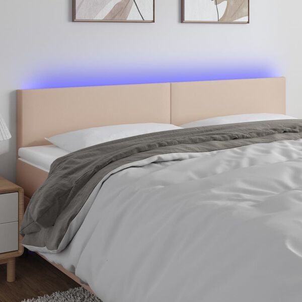 vidaXL Čelo postele s LED cappuccino 200x5x78/88 cm uměl&aacute; kůže