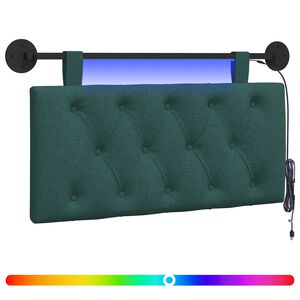 vidaXL Z&aacute;věsn&eacute; čelo postele S LED osvětlen&iacute;m Tmavě zelen&aacute; Textil