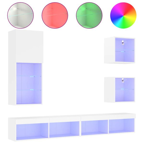 vidaXL 5dílná obývací stěna s LED osvětlením bílá kompozitní dřevo