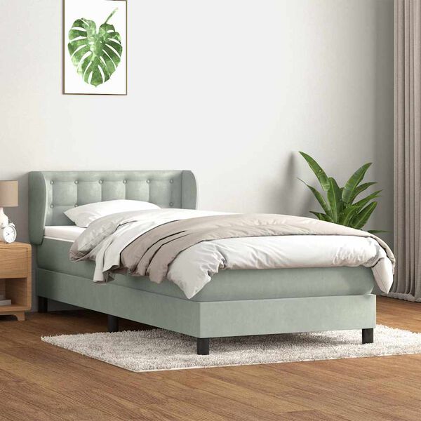 vidaXL Box Spring Postel s matrac&iacute; Světle &scaron;ed&aacute; 90x220 cm Samet