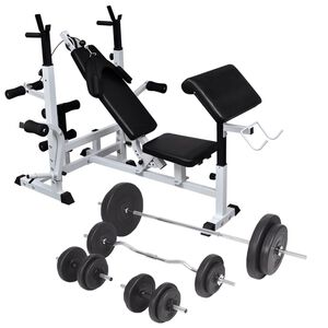 vidaXL Posilovac&iacute; lavice se stojanem na z&aacute;važ&iacute; a sadou činek 90 kg