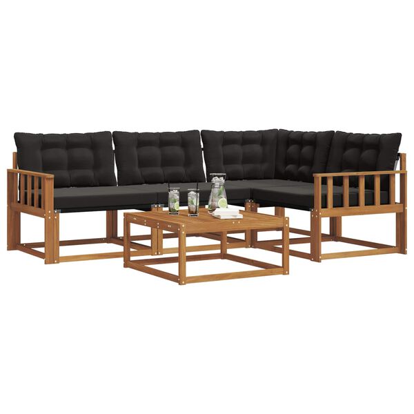 vidaXL Venkovn&iacute; pohovkov&aacute; souprava s pol&scaron;t&aacute;řem 5 pcs Přirozen&aacute; a čern&aacute;