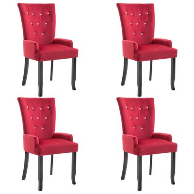 vidaXL Jídelní židle s područkami 4 ks červené samet