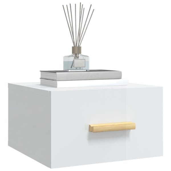 vidaXL N&aacute;stěnn&yacute; nočn&iacute; stolek b&iacute;l&yacute; s vysok&yacute;m leskem 35 x 35 x 20 cm