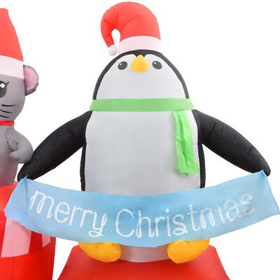 vidaXL Vánoční nafukovací tučňák a myš na vláčku LED IP44 350 cm