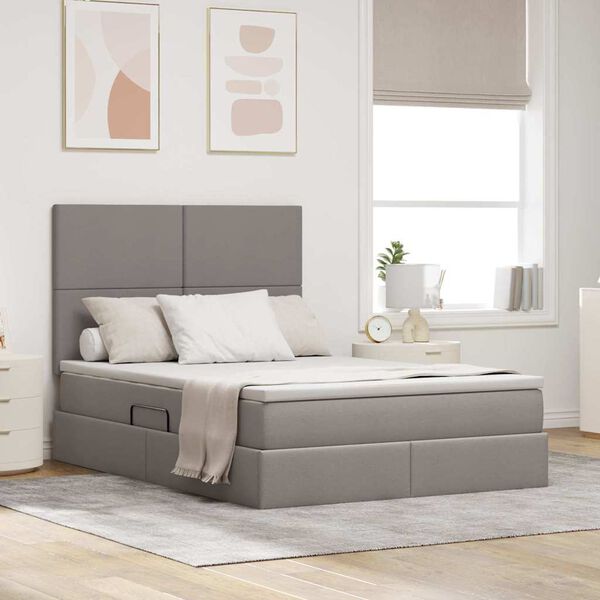 vidaXL Postel s &uacute;ložn&yacute;m prostorem a matrac&iacute; s čelo Taupe 140 x 190 cm
