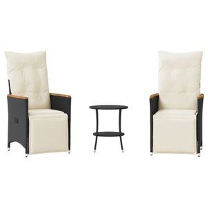 vidaXL 3d&iacute;ln&yacute; bistro set s podu&scaron;kami čern&yacute; polyratan