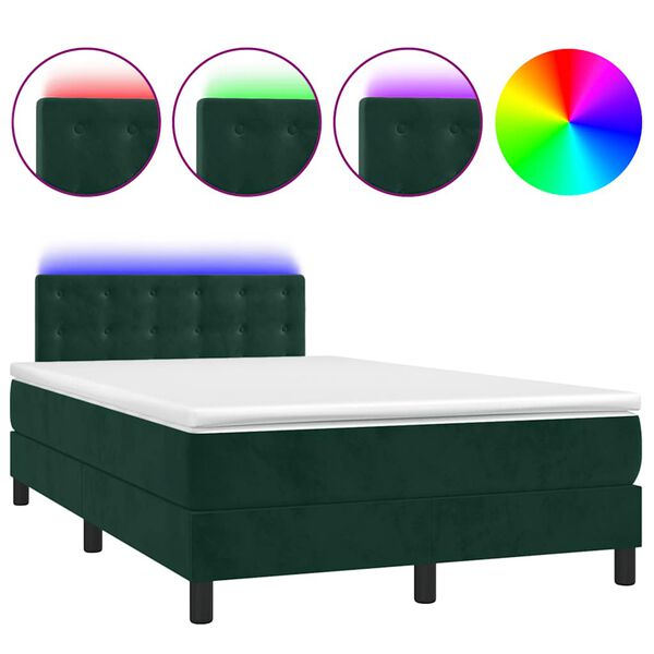 vidaXL Box spring postel s matrac&iacute; a LED tmavě zelen&aacute; 120x190 cm samet